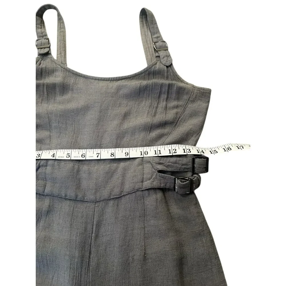 Jonny Cota Women's Chick Buckle Gray Linen Overalls Jumpsuit S Wide‎ Leg Luxury